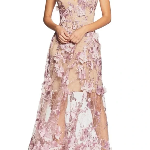 Dress the Population Rise pale pink 3D floral maxi dress. EUC - Picture 2 of 13